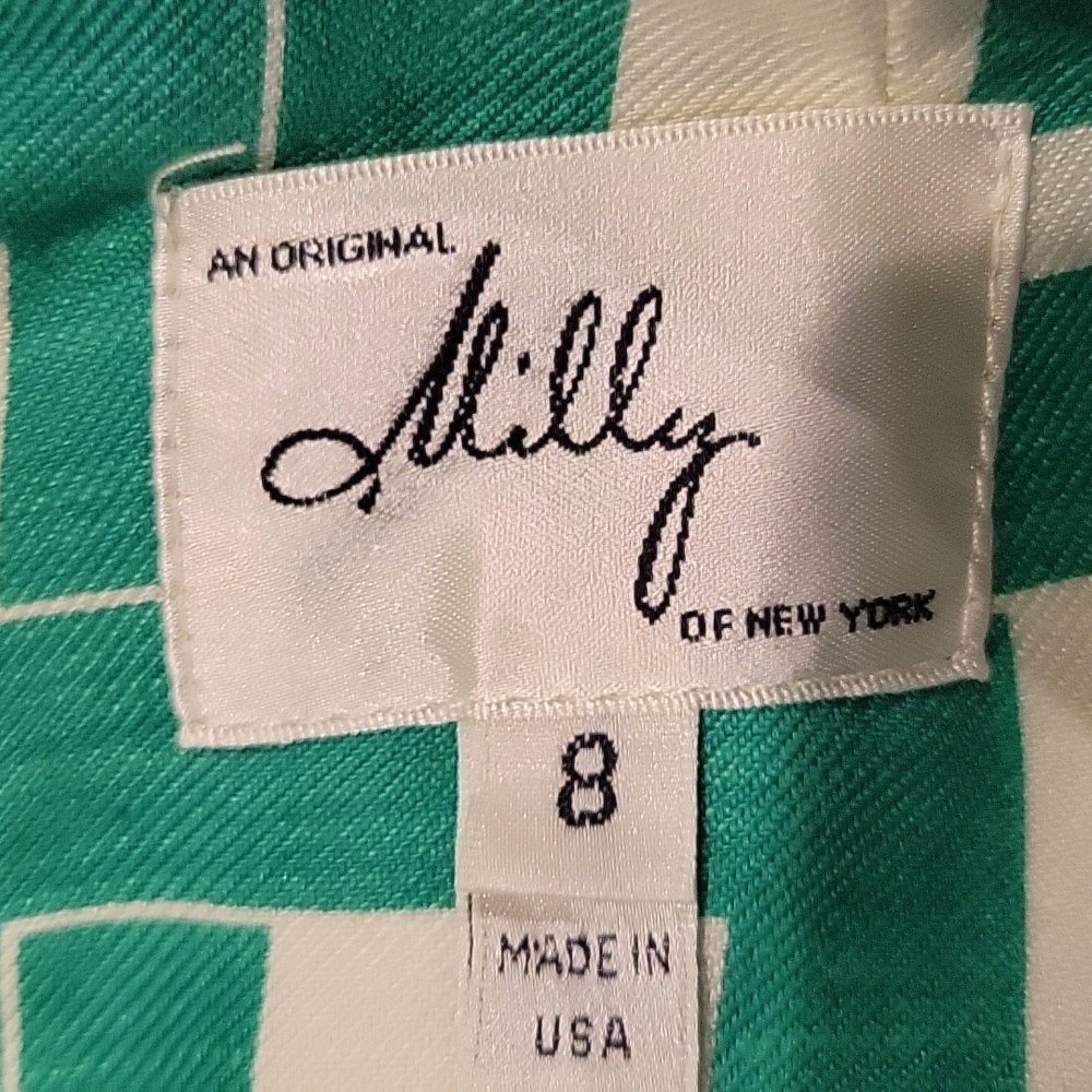 Milly Green and White Geometric Shift Mini Dress - Picture 2 of 7